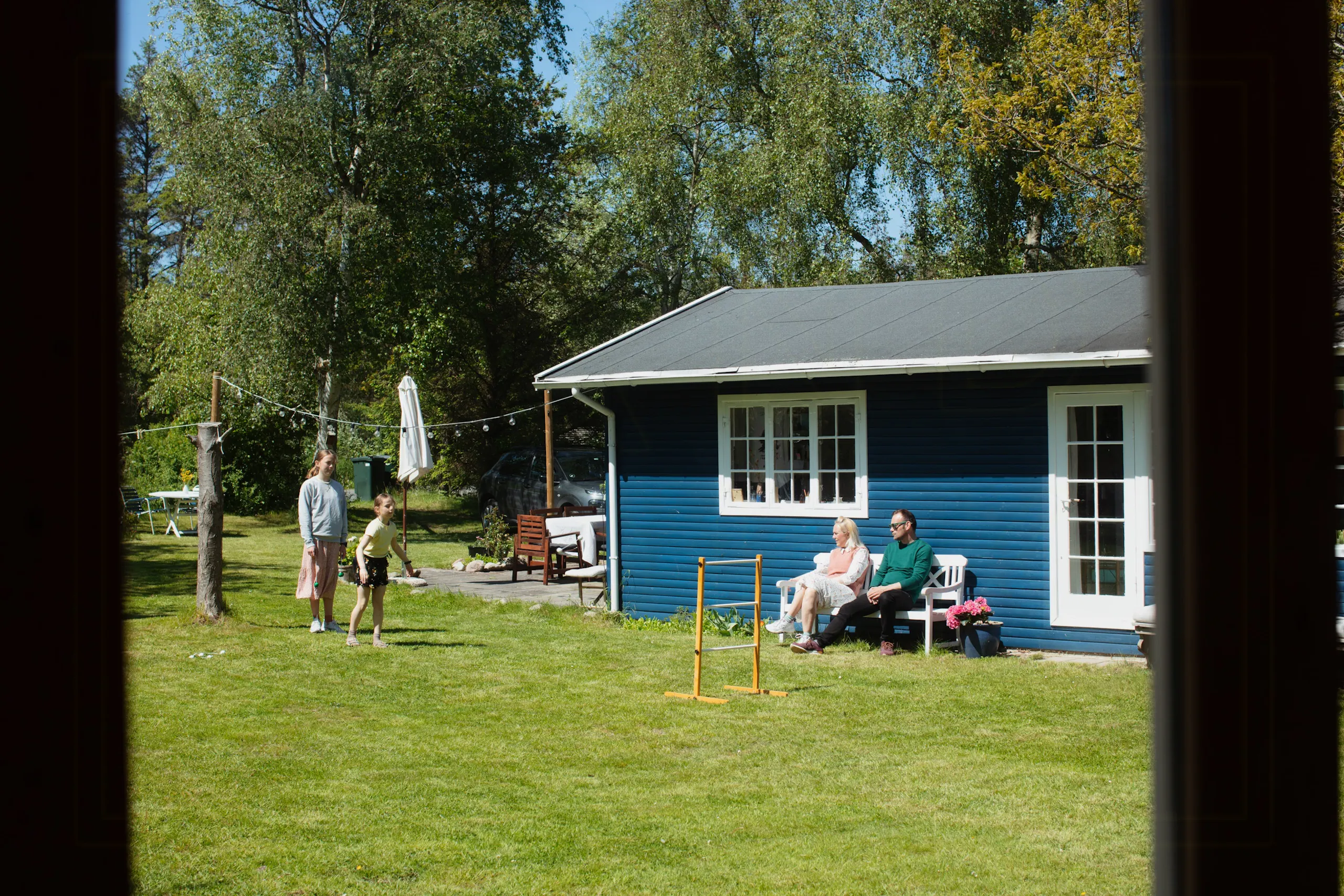 Family playing in garden